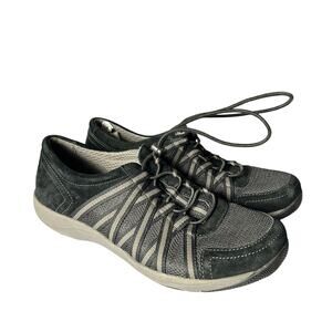Dansko Womens Size 38 Honor Black Suede Leather Bungee Sneakers Comfort